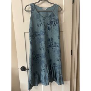 Prairie Cotton Womens Blue Paisley Floral Ruffle Hem Midi Dress Large 8FP309L